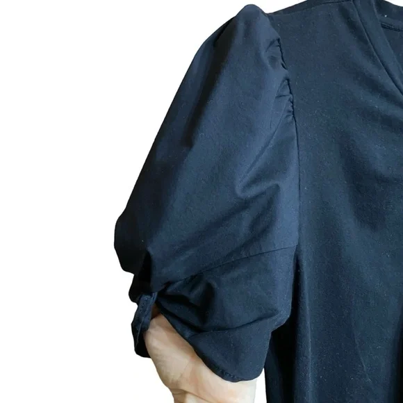 Marc New York Black VNeck Puffed Short Sleeve Blouse Top Size Medium - Picture 4 of 5